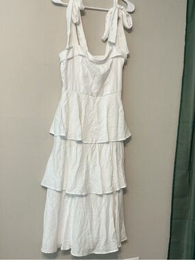 Francesca's White Tie-Shoulder Tiered Maxi Dress